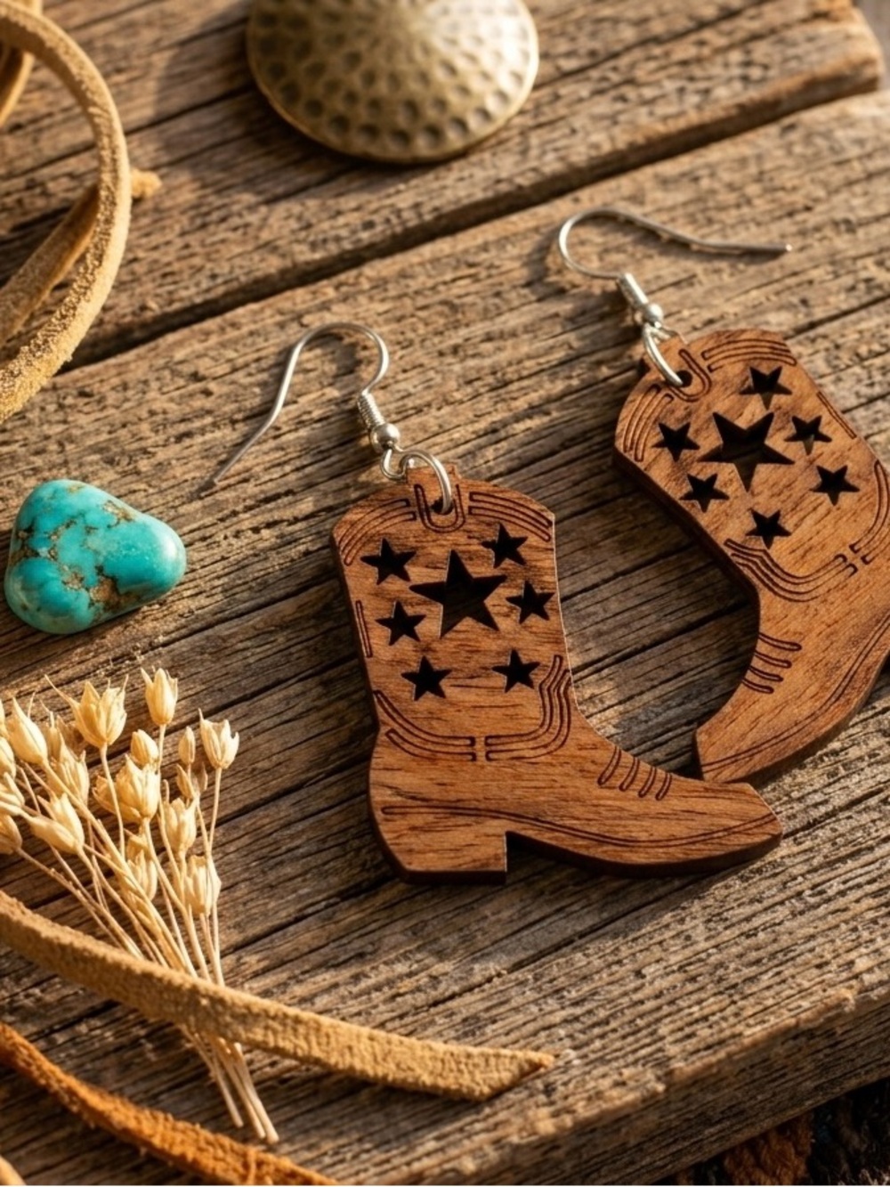 NWT Myra Bag Skoot-a-boot Mango Wood Cowboy Boot Star Earrings Dangle Statement
